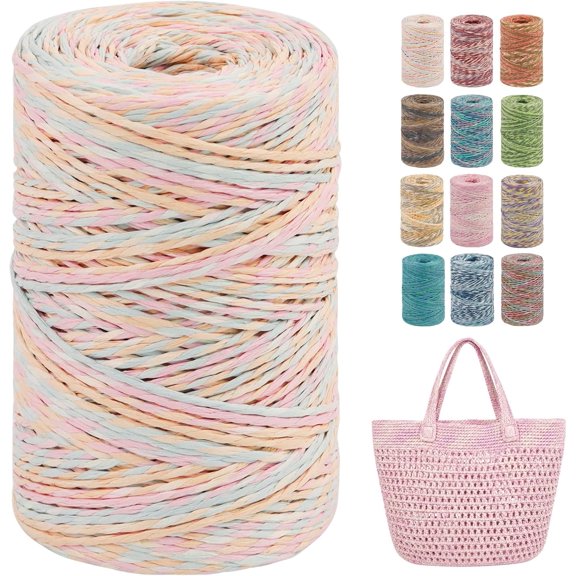 Round Raffia Yarn for Crochet Bags, 1.5mm x 208 Yards Rayon Paper Ribbon Crocheting Sun Hat Beach Bag DIY Crafts Wrapping (Gradient Pink) Gradient Pink Round, 1.5mmx208yd
