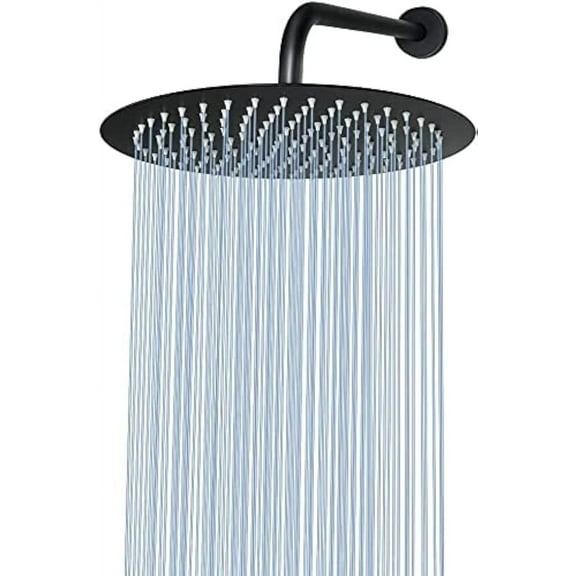 Round Rain Shower Head With Extension Arm, Large Stainless Steel Rainfall Shower-Waterfall Full Body Coverage (12 Inch, Matte Black)
