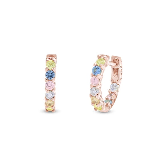 Round Rainbow Inside-Out Pastel Hoop Earrings for Women in 18k Rose Gold Plated Brass, Gift For Her
