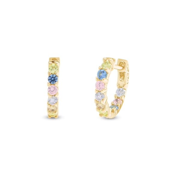 Round Rainbow Inside-Out Pastel Hoop Earrings for Women in 18k Yellow Gold Plated Brass, Gift For Her