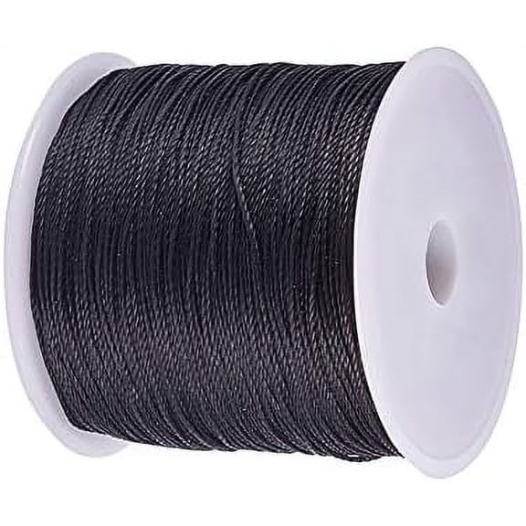 Round Rattail Waxed Beading String Cord, Polyester Black, 0.5 mm
