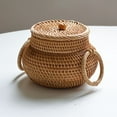 thumbnail image 1 of Round Rattan Basket Box with Lid Hand Woven Wicker Storage Bin Organizer Decorative Picnic Food Bread Basket Natural Rattan Bowl for Entryway Shelf Desktop Home Living Room Bedroom Bathroom Decor, 1 of 3