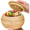 thumbnail image 1 of Hand Woven Round Rattan Basket with Lid - 6.3 Inch Small Wicker Storage Basket, Farmhouse Tabletop Decorative Organizer for Food, Bread, Picnic, Jewelry, 1 of 8
