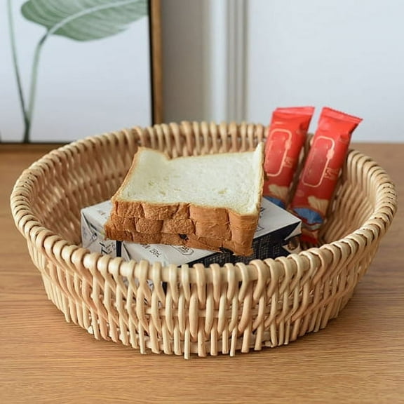Round Rattan Baskets Set For Organizing Wicker Storage Basket For Fruit Bread Serving Basket Decorative Empty Gift Basket Countertop Baskets For Pantry And Bathroom