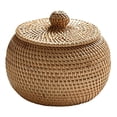 thumbnail image 1 of Round Rattan Box with Lid, Hand Woven Storage Box, Multifunctional Desktop Tray Basket Decoration for Home, 1 of 5
