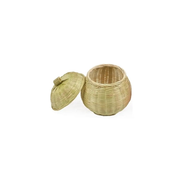 Round Rattan Boxes with Lid Hand-Woven Multi-Purpose Wicker Tray Picnic Food Bread Table Storage Basket