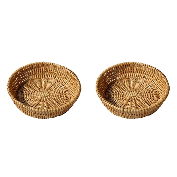 Round Rattan Fruit Basket 12 Inch Wicker Food Tray, Natural Handwoven Bread Basket for Serving with Deep Wall, Small Storage Holder for Kitchen Counter Dining Room Vegetables Snacks