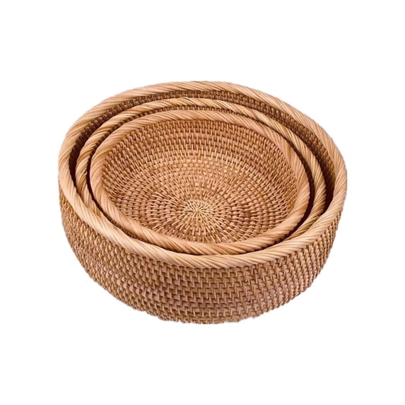 Round Rattan Fruit Baskets for Organizing Wicker Storage Basket Woven Storage Bowls for Key Holder Candy Cake Serving Basket Stackable Tray for Shelf Kitchen Tabletop, 7.87 x 2.75 inch