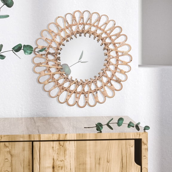 Round Rattan Mirror,Nature-Inspired Modern Design,Durable Rattan & Glass,Wall-Mounted Space-Saving Decor for Living Room/Bedroom/Vanity | Eco-Friendly Ideal Gift