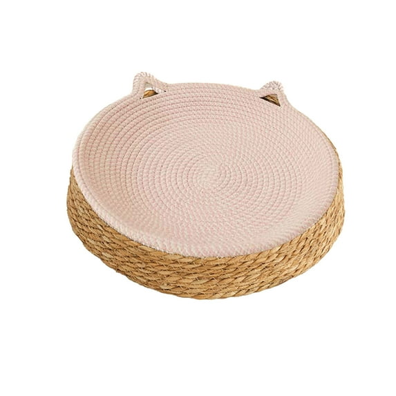 Round Rattan Pet Bed | Breathable Dog Mat Cozy Sleeping Cushion | 35x35x7cm Wood Woven Bed for Dogs & Cats | Yellow/Beige/Khaki/Gray Colors