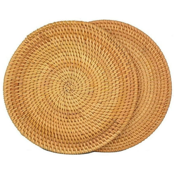 Round Rattan Placemats-Insulated Hot Pads,Durable Pot holder for Table, Pots, Pans & Teapots,Natural Wooden Heat Resistant Mats for Kitchen,Set of 2 Pieces