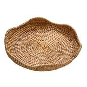 Round Rattan Serving Tray Container Food Organizer Display Wicker Tray for Kitchen , 21cmx3cm