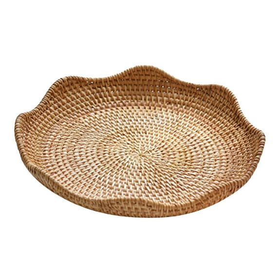 Round Rattan Serving Tray Container Food Organizer Display Wicker Tray for Kitchen , 23cmx4cm