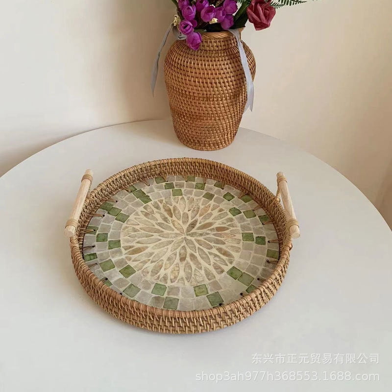 Xbopetda Natural Rattan Oval Tray - Bathroom & Vanity Organizer, Hand Woven Decorative Serving Tray