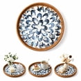 thumbnail image 1 of Round Rattan Serving Tray with Mother of Pearl Inlay, Natural Wicker Decorative Tray, 12Inch Table Decor & Food Display Tray, 1 of 7