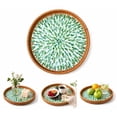 thumbnail image 1 of Round Rattan Serving Tray with Mother of Pearl Inlay, Natural Wicker Decorative Tray, 12Inch Table Decor & Food Display Tray, 1 of 8