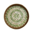 thumbnail image 1 of Round Rattan Serving Tray with Mother of Pearl Inlay Woven. Hand | H5Z3, 1 of 8