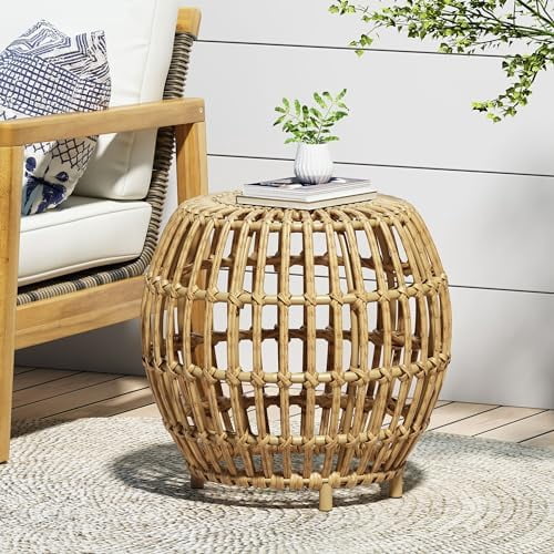 Outside Rattan Side Table Round Rattan Side Table, Boho Rattan End Table Outdoor Round Wicker ...