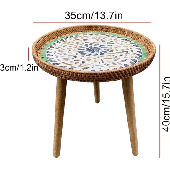 Round Rattan Side Table with 3 Legs - Blue