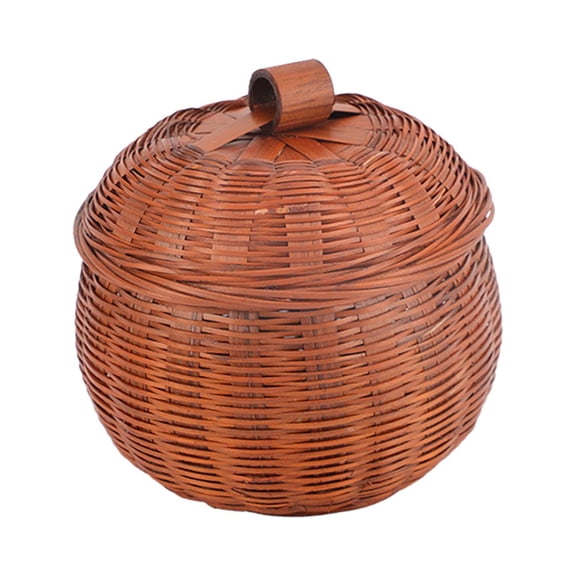 Round Rattan Storage Box Durable Smooth Practical Handwoven Pumpkin Basket for Bakeries Restaurant Hotel Dessert Fruits M