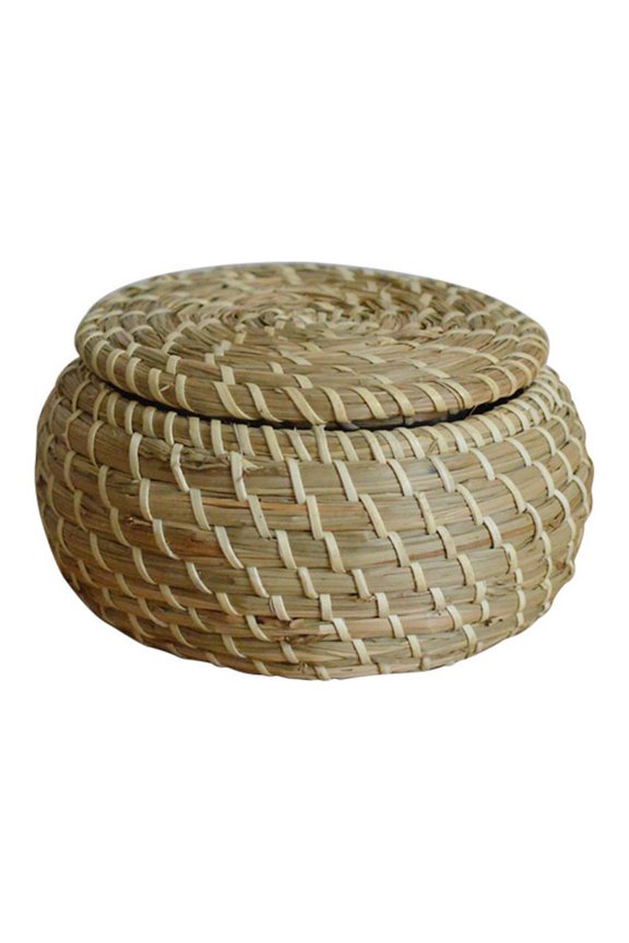 Round Rattan Storage Box Hand Woven Rattan Box Desktop Woven Box Round Rattan Box Rattan Decorative Baskets Small Round Woven Basket with Lid