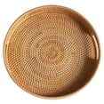 thumbnail image 1 of Round Rattan Tray, Hand Woven Serving Tray with Handles, Wicker Serving Basket, Decorative Tray for Home Decor, Natural, 1 of 8