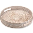 thumbnail image 1 of Round Rattan Tray, Hand Woven Serving Tray with Handles, Wicker Serving Basket, Decorative Tray for Home Decor, Natural, 1 of 9