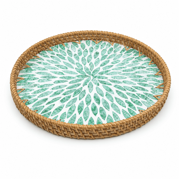 Kabuer Round Rattan Tray, Versatile Serving Tray for Table Decor, Coffee, Bread, Fruit, and More, 11.8 inch