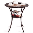 Round Rattan Wicker Outdoor Coffee Table Glass Top Steel Frame Patio