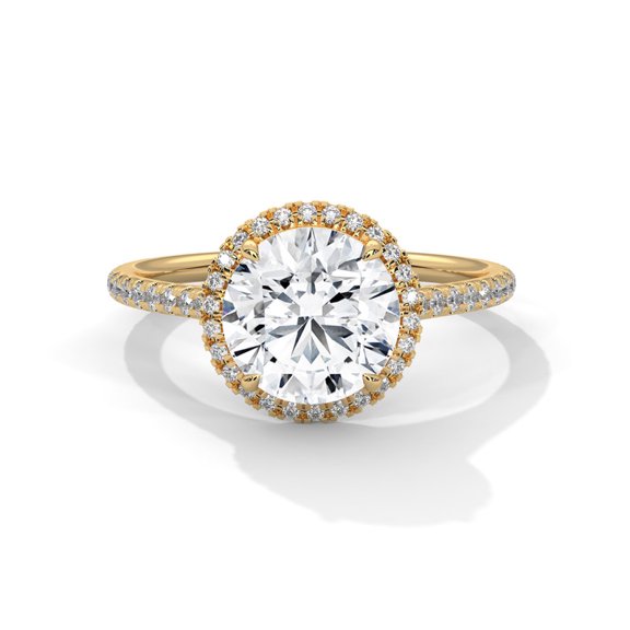 Round Real Moissanite Halo Engagement Ring in 14K Gold Plated Sterling Silver
