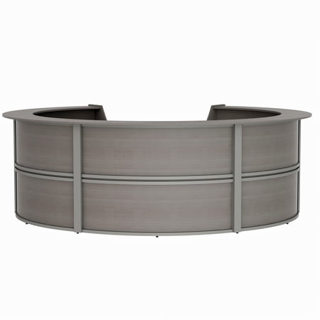 Round Reception Desk 142" x 133", Curved Counter Desk, Reception Desk with Counter, 2 Person Reception Station, Modern Front Desk for Office, Clinic, Lobby, Ash, Self Assembly