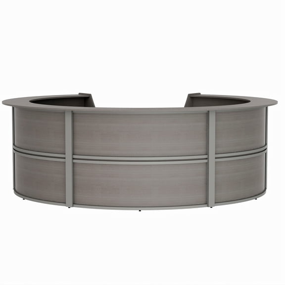 Round Reception Desk 142" x 133", Curved Counter Desk, Reception Desk with Counter, 2 Person Reception Station, Modern Front Desk for Office, Clinic, Lobby, Ash, Self Assembly
