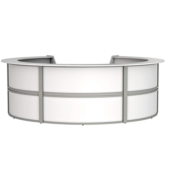 Round Reception Desk 142" x 133", Curved Counter Desk, Reception Desk with Counter, 2 Person Reception Station, Modern Front Desk for Office, Clinic, Lobby, White, Self Assembly