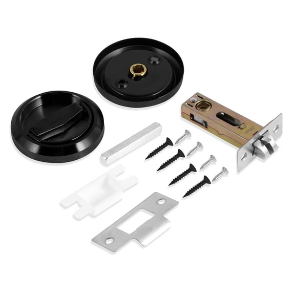 Round Recessed Door Lock 304 Stainless Steel Hidden Pull Latch Knob Bathroom (black )