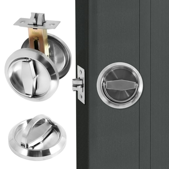 Round Recessed Door Lock 304 Stainless Steel Hidden Recessed Cup Door Handle Keyless Recessed Door Pull Latch Knob Round Embedded Concealed Door Pull for Bathroom Bedroom