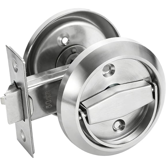 Round Recessed Door Lock - Double Sided Pull Ring Invisible Door Lock, 304 Stainless Steel Privacy Pocket Door Handle, Silver