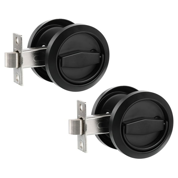 Round Recessed Door Lock Stainless Steel 304 Hidden Recessed Invisible Handle, Black 2 Pack