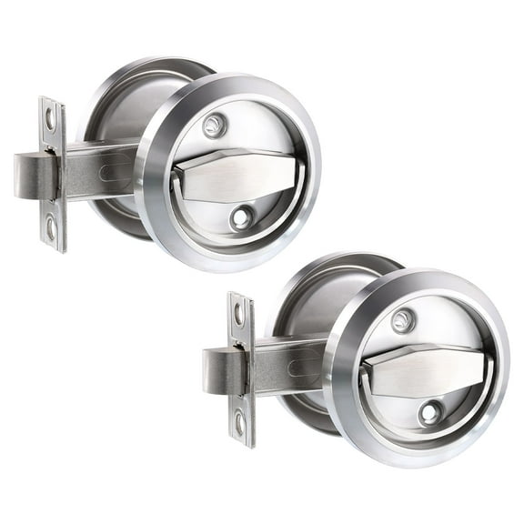 Round Recessed Door Lock Stainless Steel 304 Hidden Recessed Invisible Handle, Silver 2 Pack
