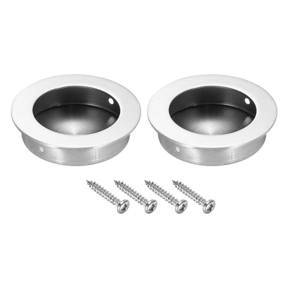 Round Recessed Door Pulls 2.36in Dia Finger Pulls Cabinet Handles Silver 2 Pack