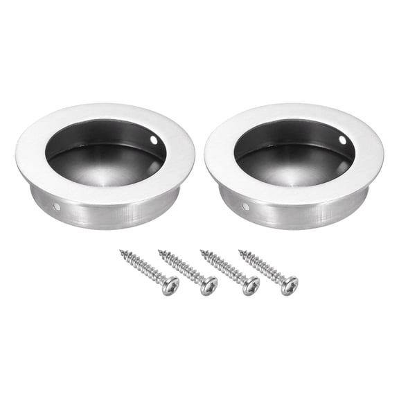 Round Recessed Door Pulls 2.36in Dia Finger Pulls Cabinet Handles Silver 2 Pack