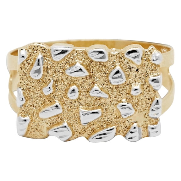 Rectangular Nugget Ring Men's Adult 10K Yellow White Gold, 2.10 Gr Goldum NYC