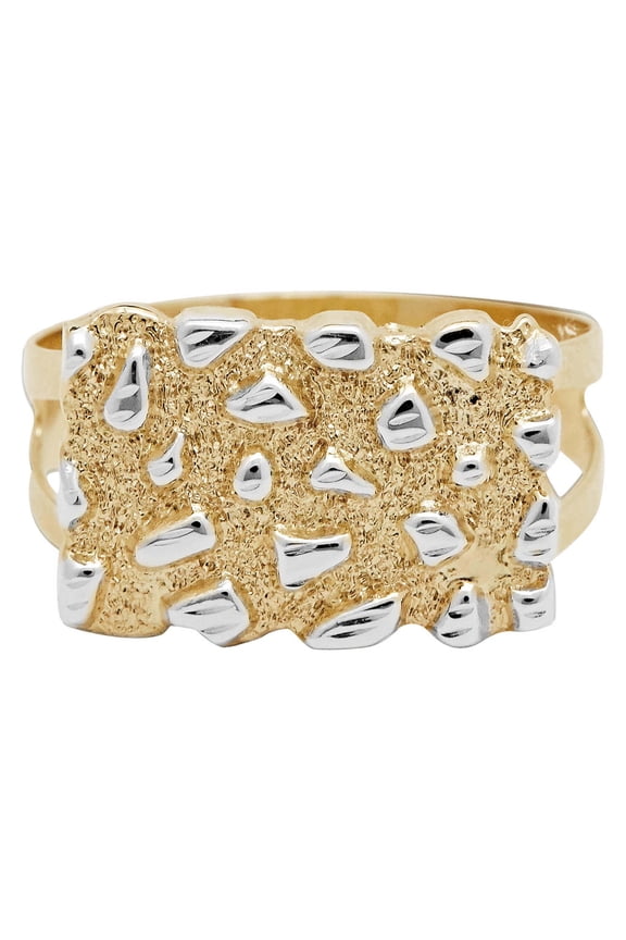 Rectangular Nugget Ring Men's Adult 10K Yellow White Gold, 2.10 Gr Goldum NYC