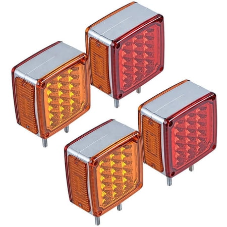 Round Red/Amber Double Face Truck Trailer SUV RV Fender Mount LED Stop Turn Tail Parking Light