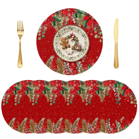 Round Red Christmas Placemats Set of 6, 13 Inch PP Woven Place Mats ...