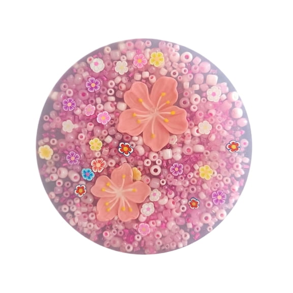 Round Resin Decorative Ornament with Floral Pattern Embedded Beads and 3D Flower Accents for Home Tabletop Display Art Craft