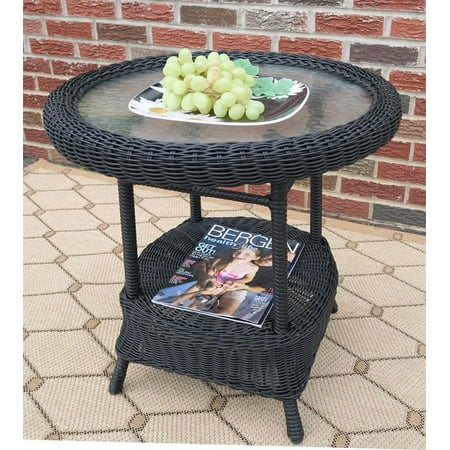 Round Resin Wicker Table with Inset Glass Top