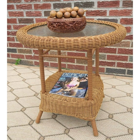 Round Resin Wicker Table with Inset Glass Top