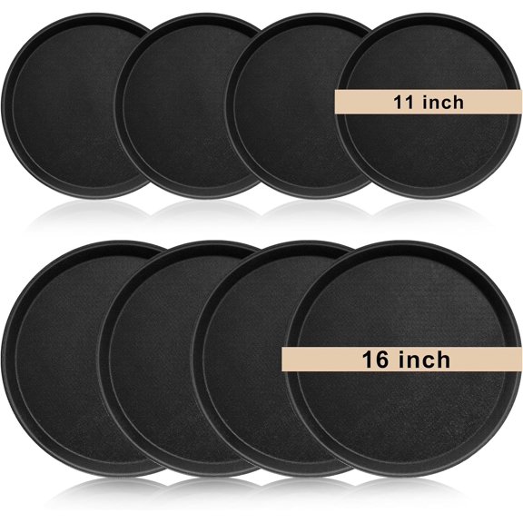 Round Restaurant Serving Tray, Plastic Non Slip Surface Food Meals Server Tray with Raised Edges for Home, Kitchen, Restaurant, Cafeteria