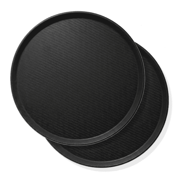 Round Restaurant Serving Trays (Set of 2), Black - Food Service Trays