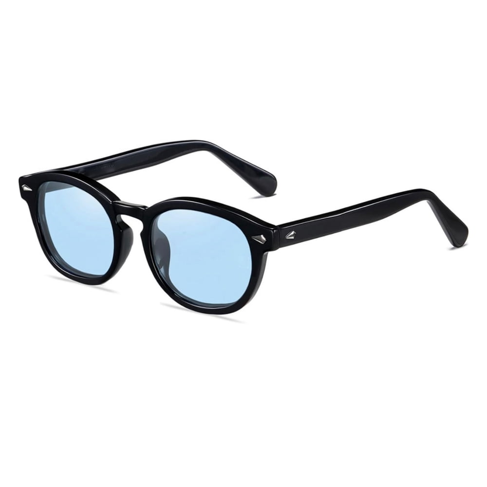 Round Retro Dark Black Plastic Frame Sky Blue Tint Lens  display picture 2